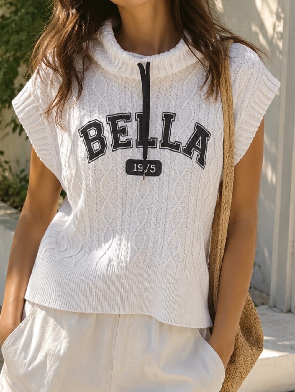 NWT Orly Cable Knit Cowl Neck Sweater Vest Pullover Off White Short Sleeve Cozy
